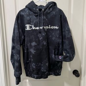 Gray and black tie dye champion hoodie